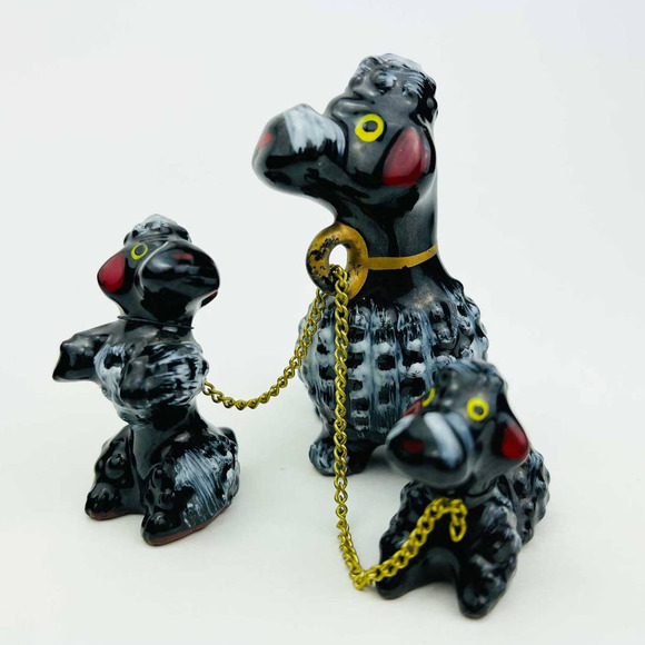 Vintage Red Ware Style Black and white Poodles on Chains - Mid Century Decor - Picture 6 of 8
